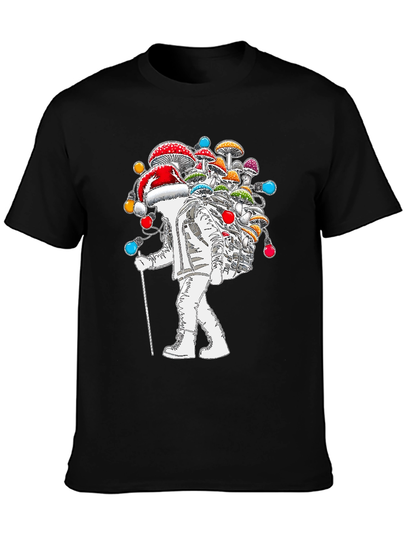 Black Astronaut Santa Mushroom T-Shirt view 3