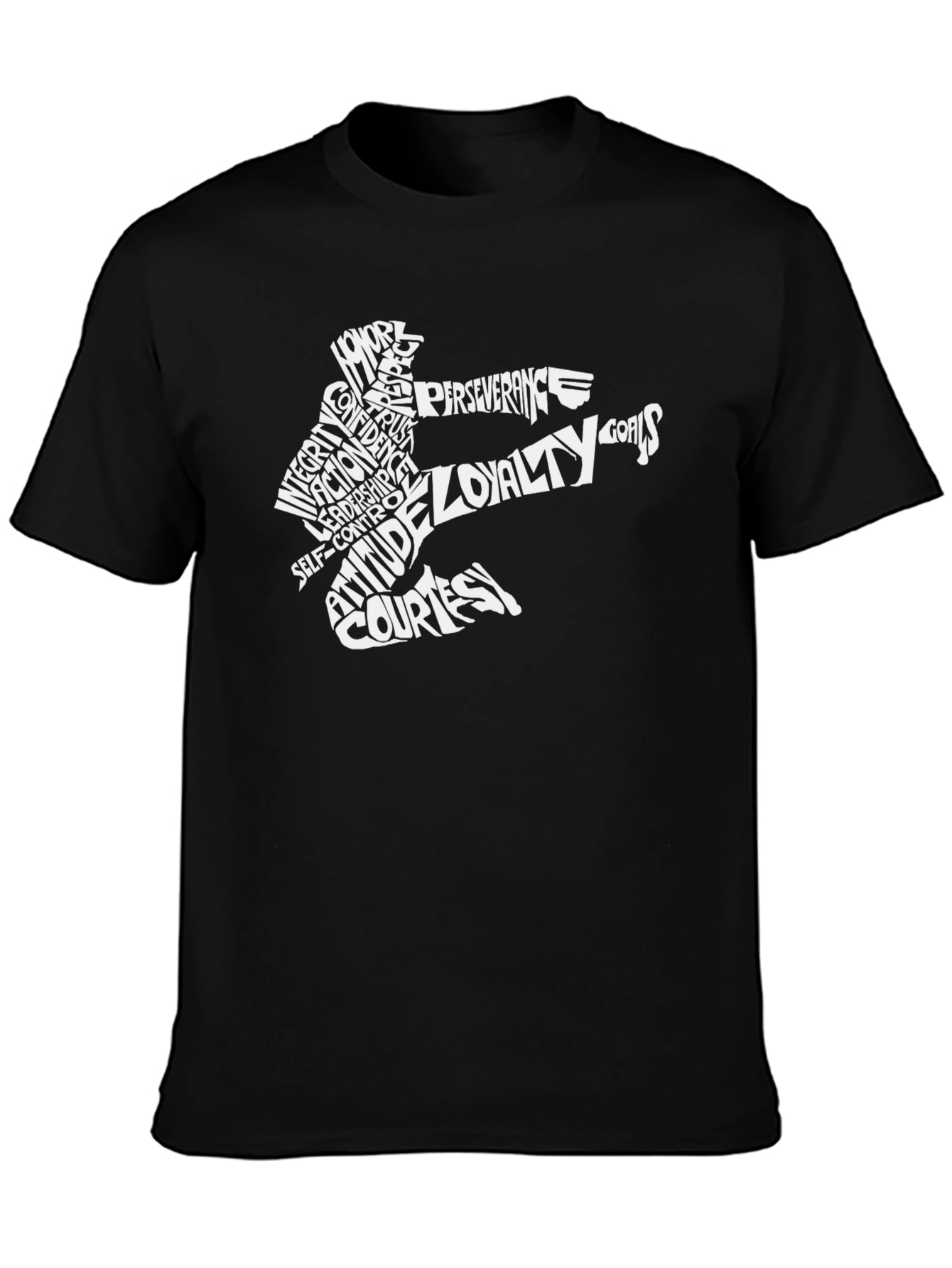 Black Martial Arts Word Art Black T-Shirt view 3