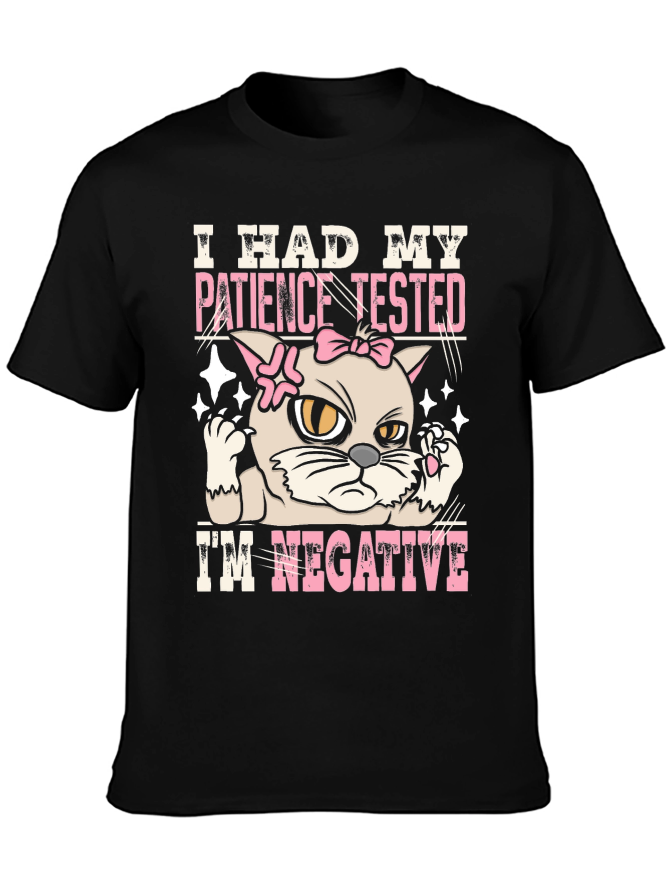 Black Patience Tested Negative Funny Cat Graphic T-Shirt view 3
