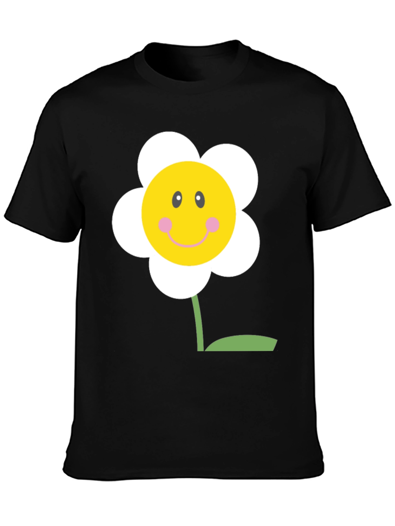 Black Happy Flower Graphic Tee - Black Cotton Shirt view 3