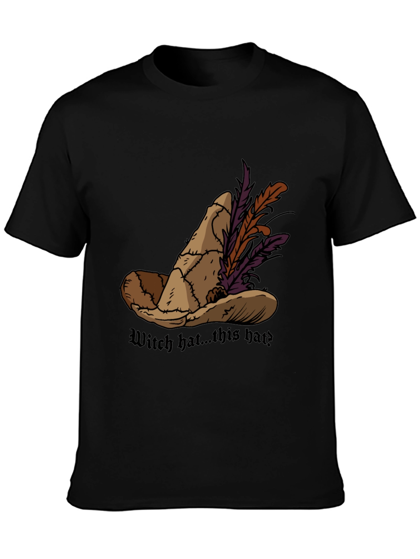 Black Whimsical Witch Hat Graphic Tee - Unique Design view 3