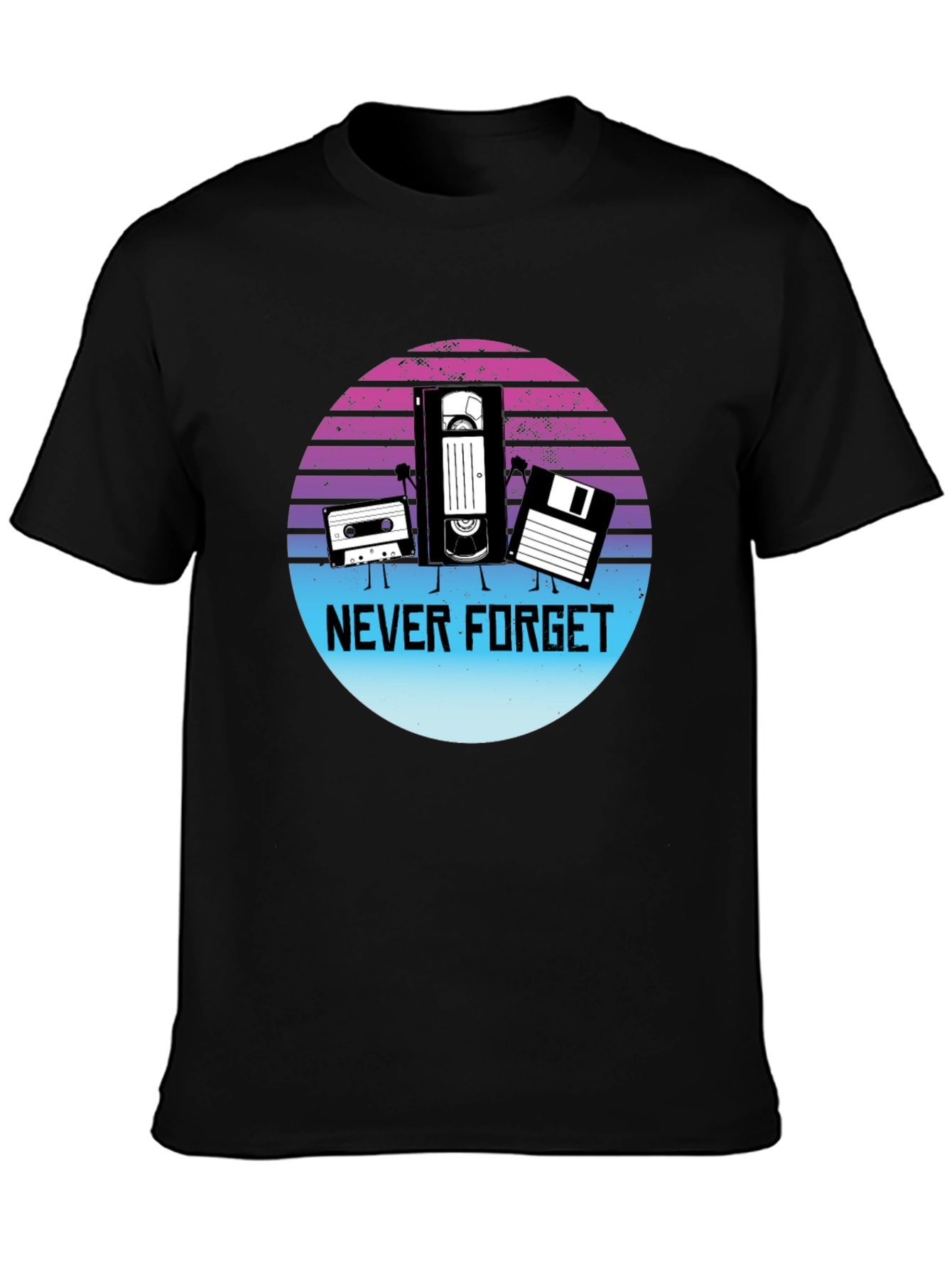 Black Retro "Never Forget" Graphic T-Shirt view 3