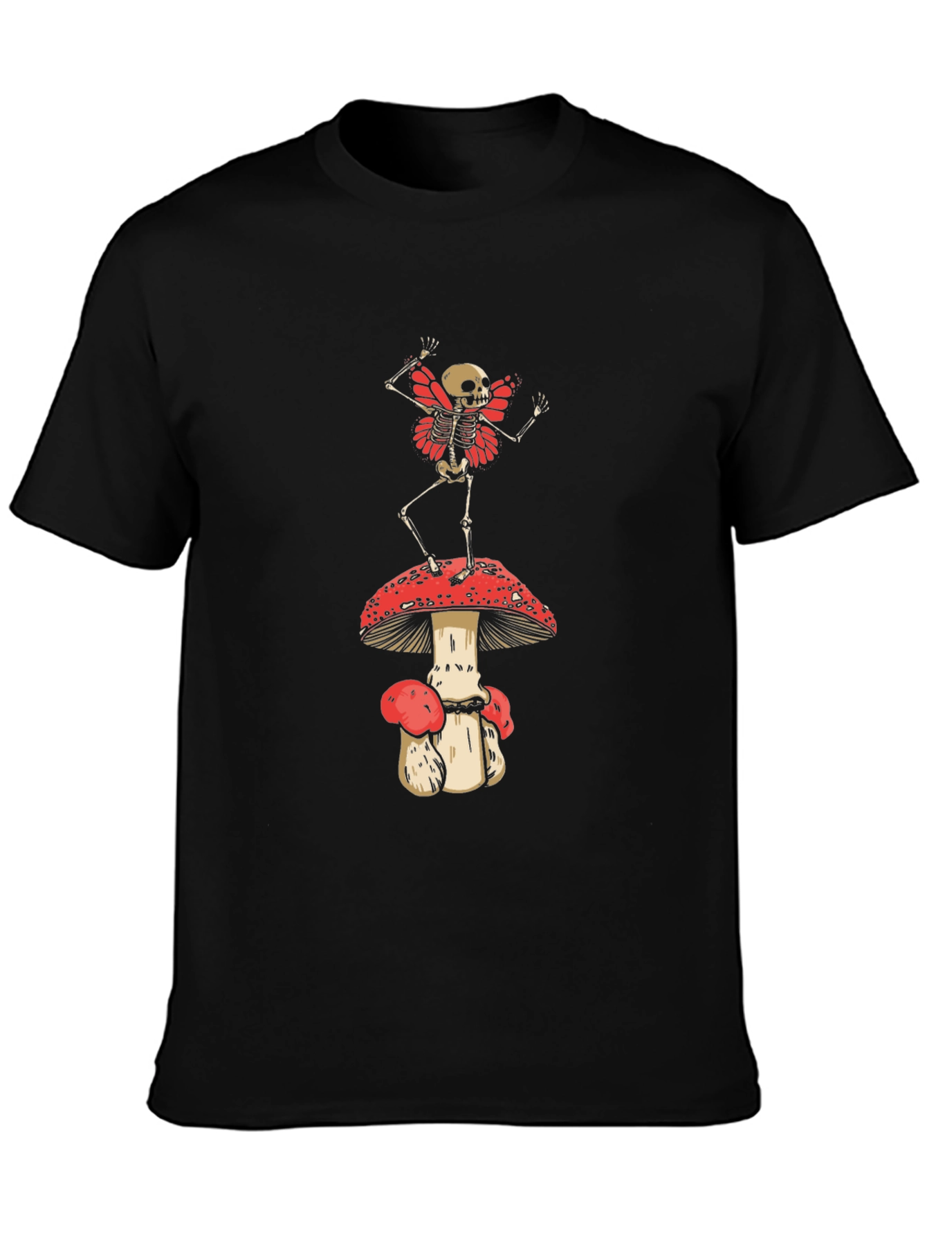 Black Skeleton Fairy on Mushroom T-Shirt view 3