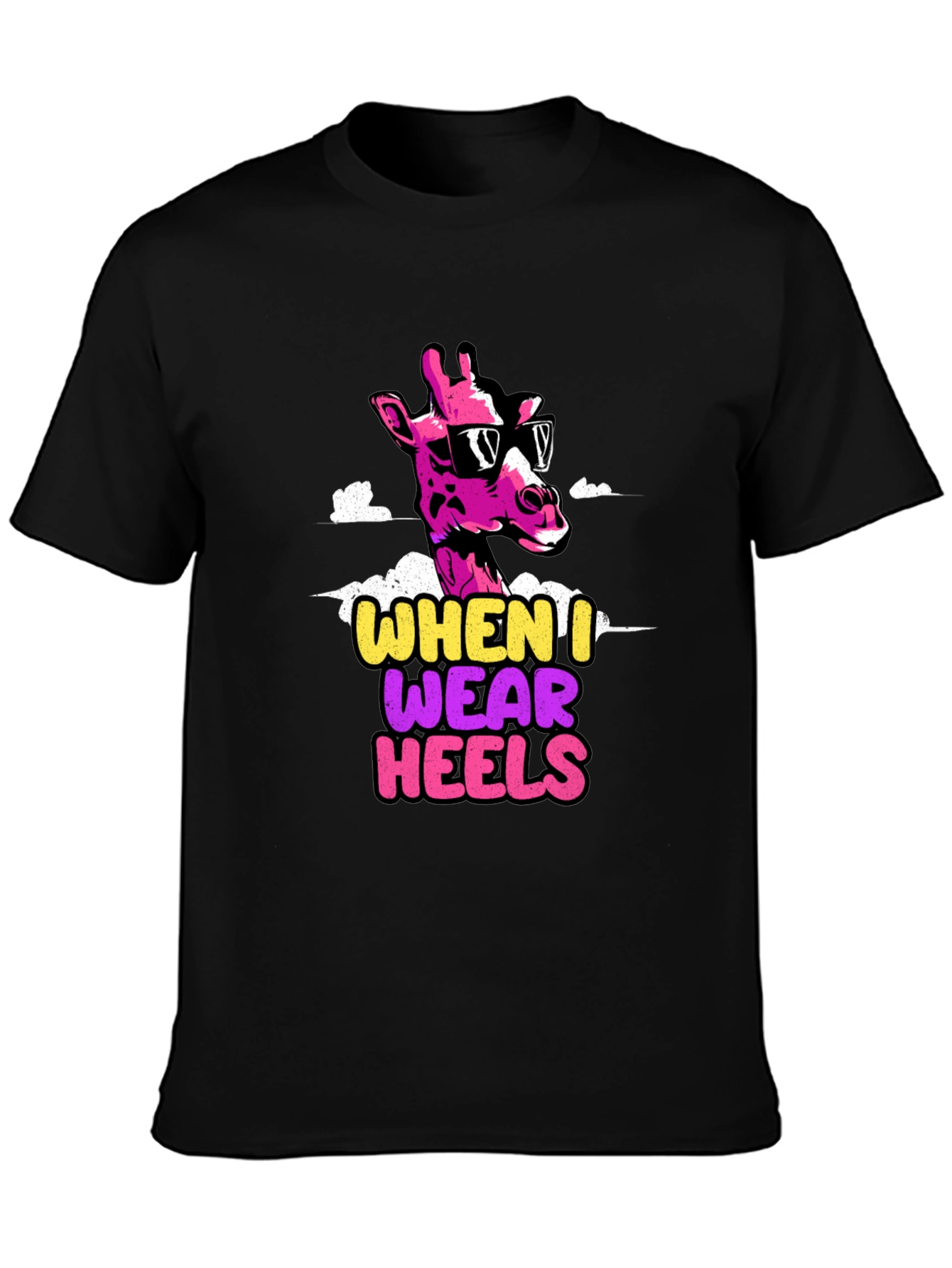 Black Funny Giraffe Heels T-Shirt view 3