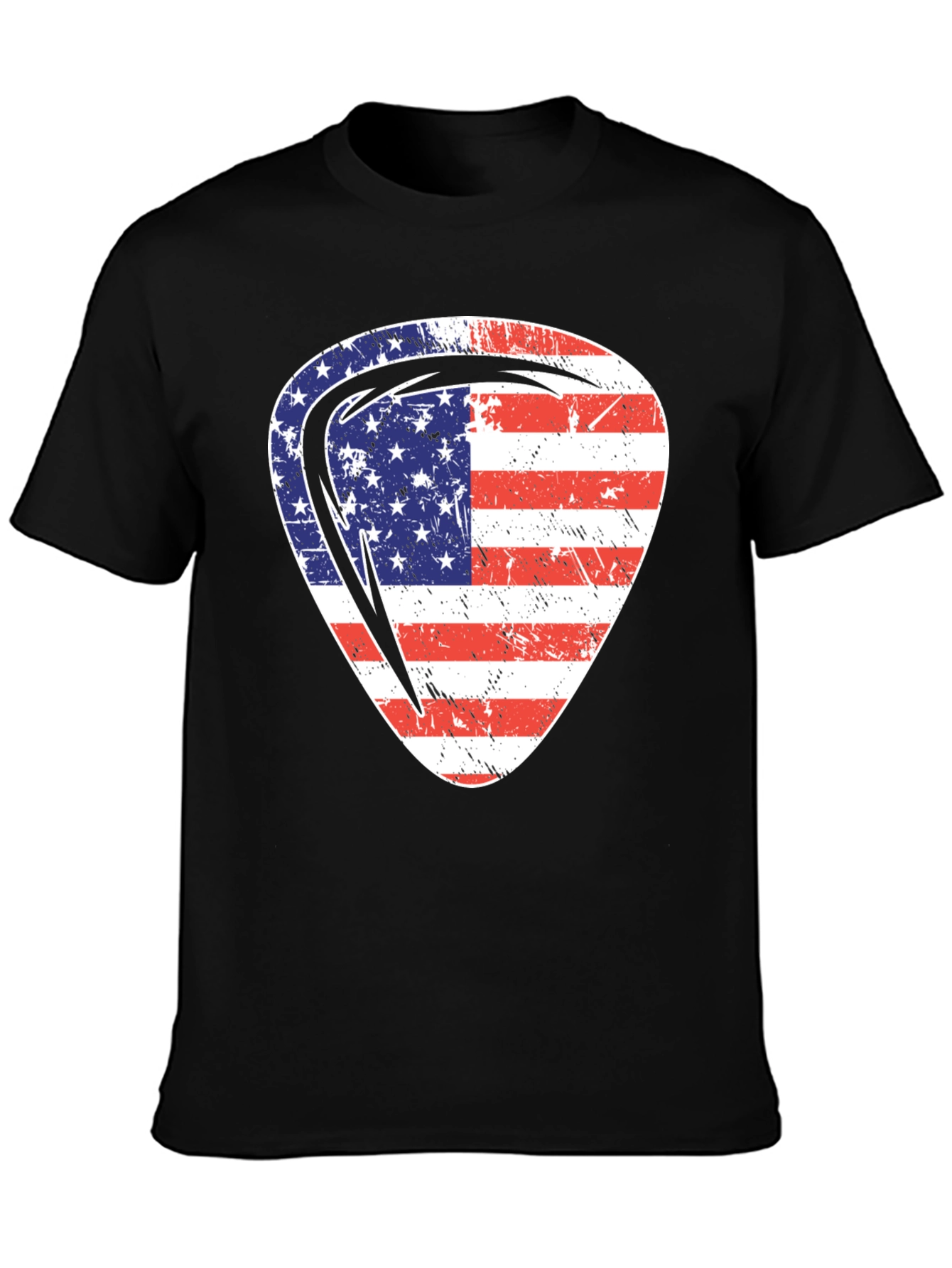 Black USA Flag Guitar Pick Patriotic T-Shirt view 3