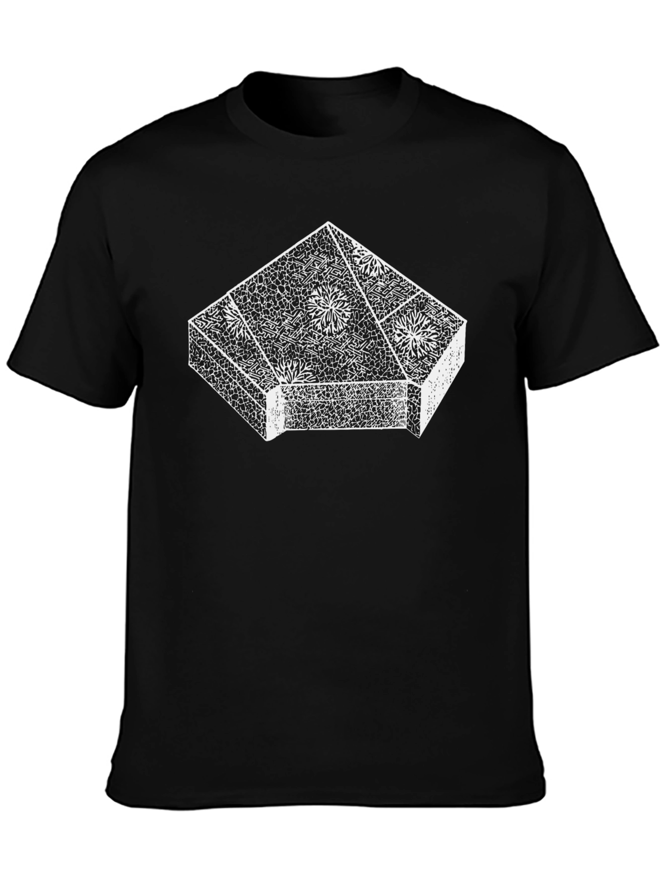 Black Geometric Floral Print Black T-Shirt view 3