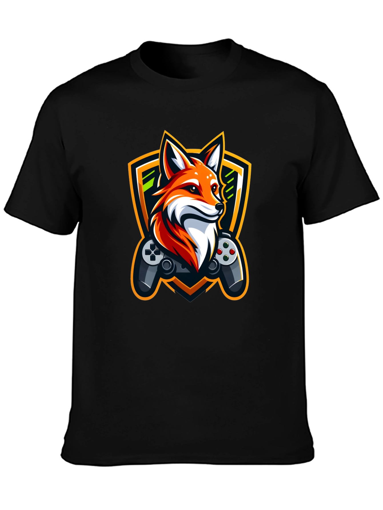 Black Gaming Fox T-Shirt - Black Crew Neck view 3