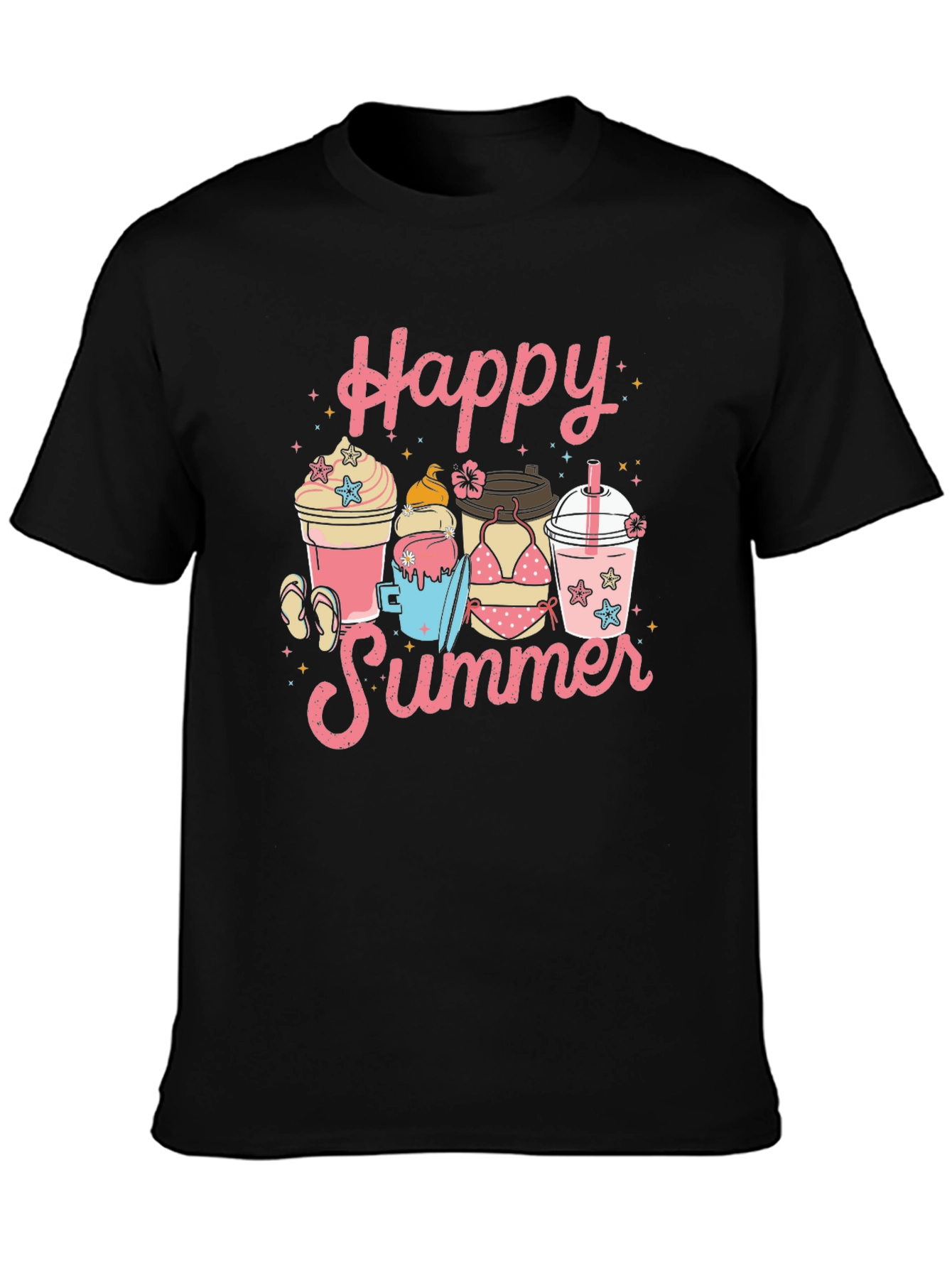 Black Happy Summer Graphic T-Shirt view 3