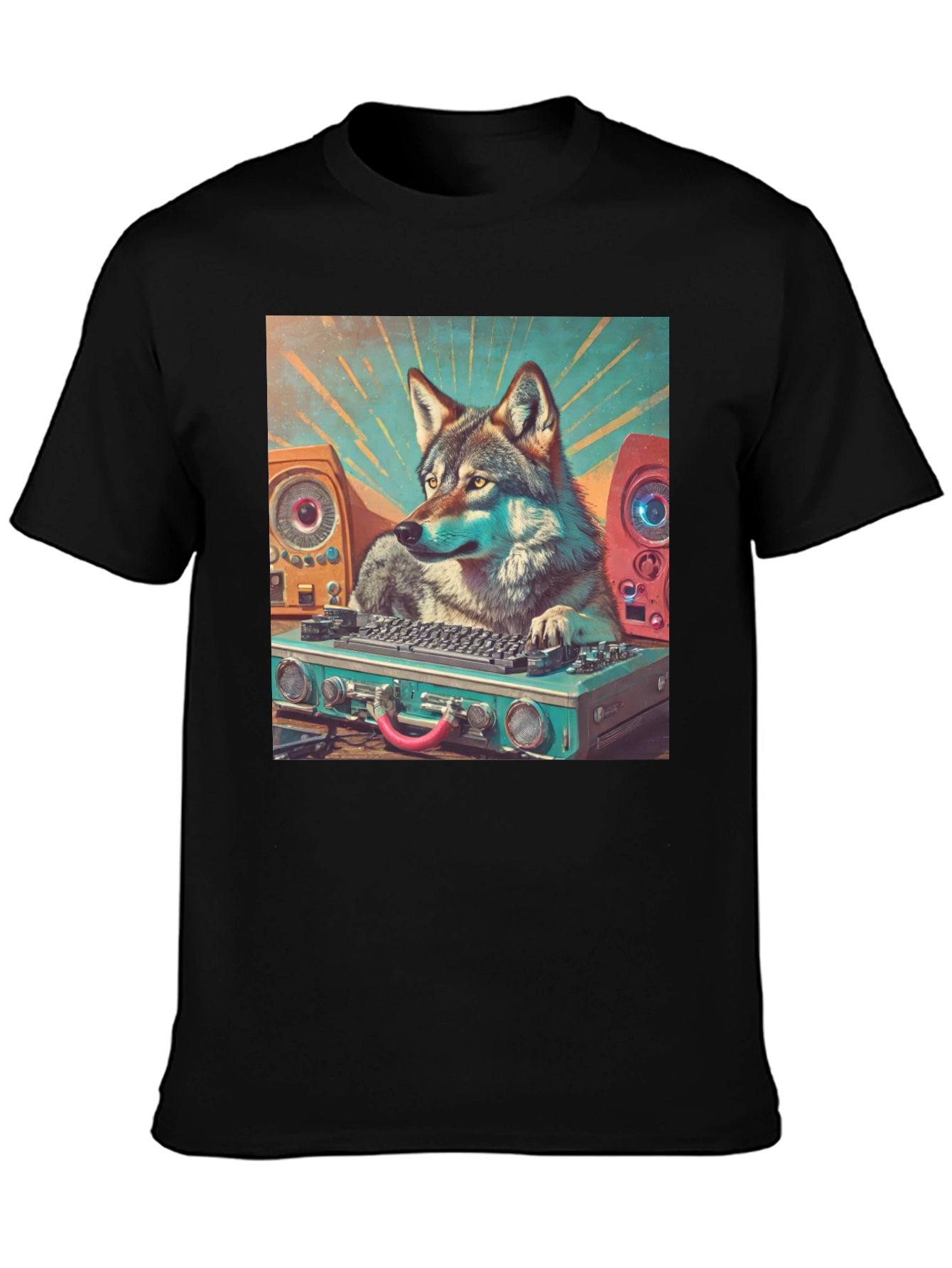 Black DJ Wolf Graphic Tee - Cool Animal Music Lover T-Shirt view 3