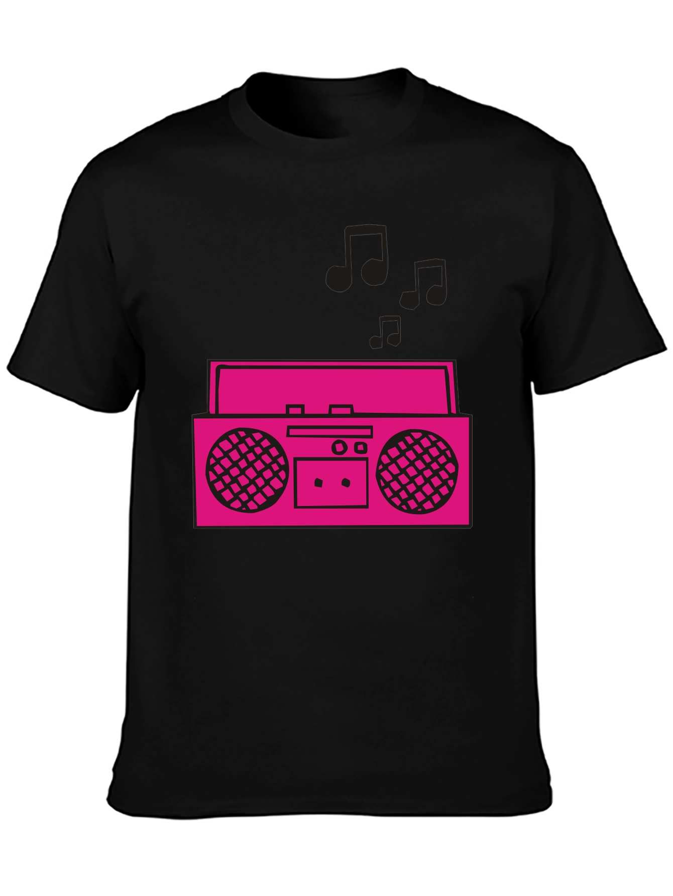 Black Retro Boombox Graphic Tee - Black Cotton T-Shirt view 3