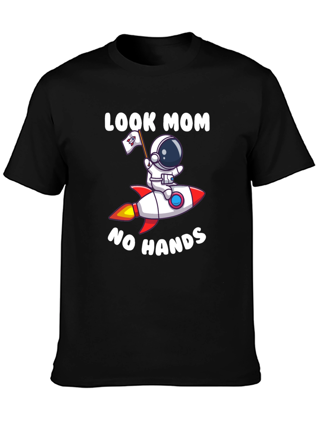 Black Look Mom No Hands Astronaut Rocket T-Shirt view 3