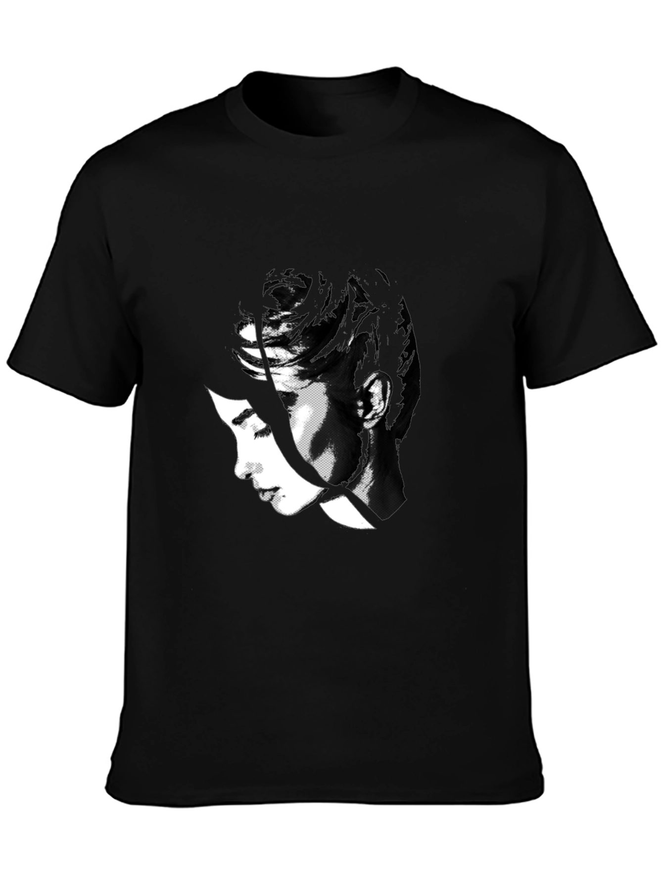 Black Abstract Black T-Shirt with Woman's Face Design view 3