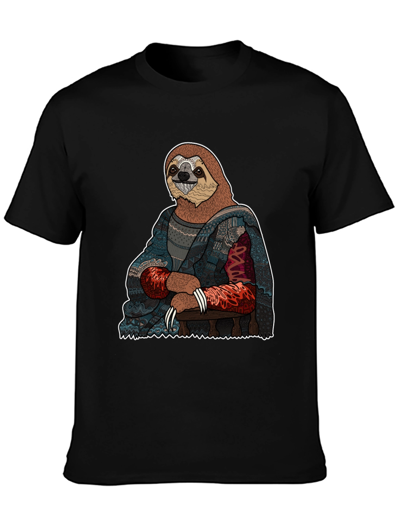 Black Sloth Mona Lisa T-Shirt - Artistic Funny Tee view 3