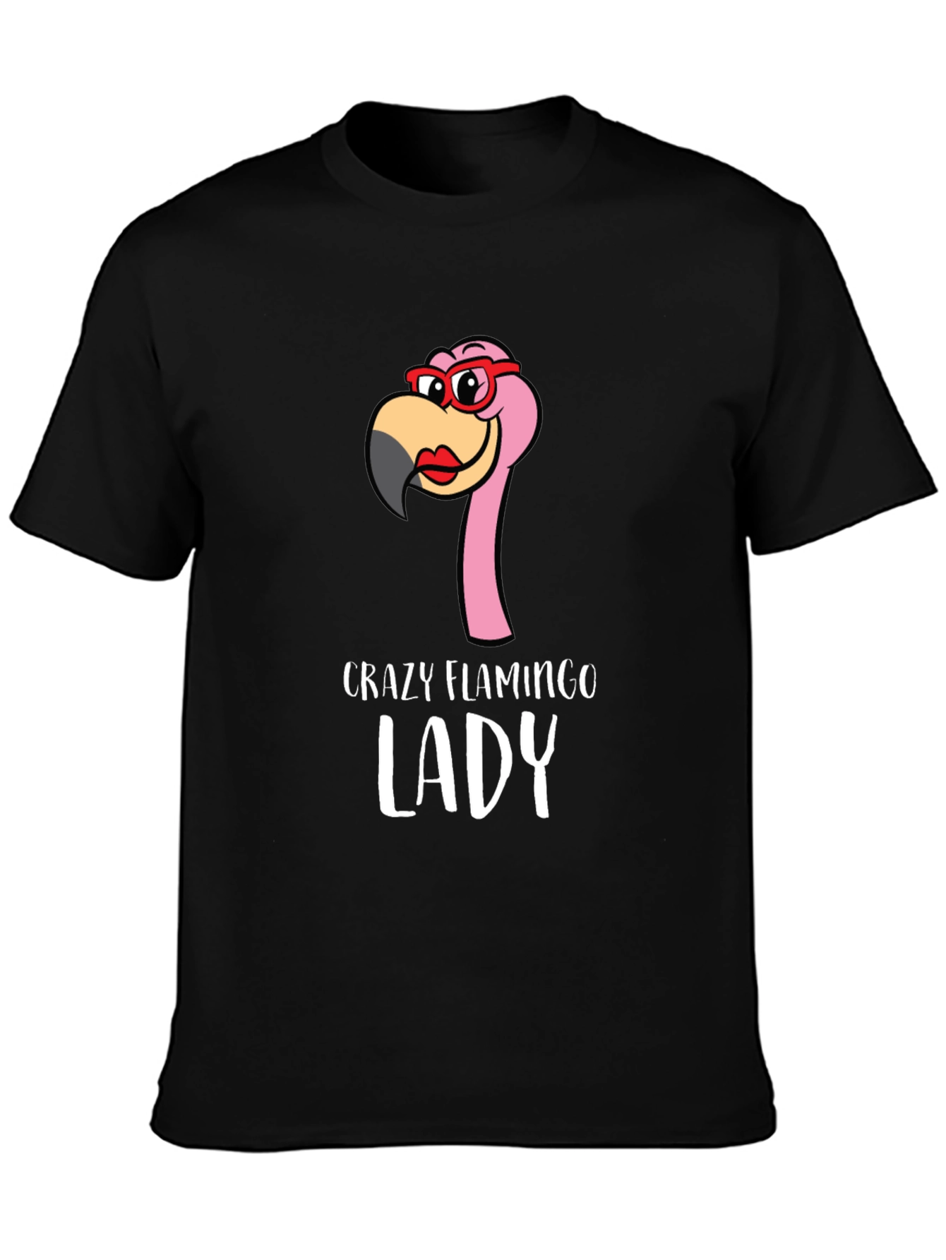 Black Crazy Flamingo Lady Graphic Tee - Novelty Shirt view 3