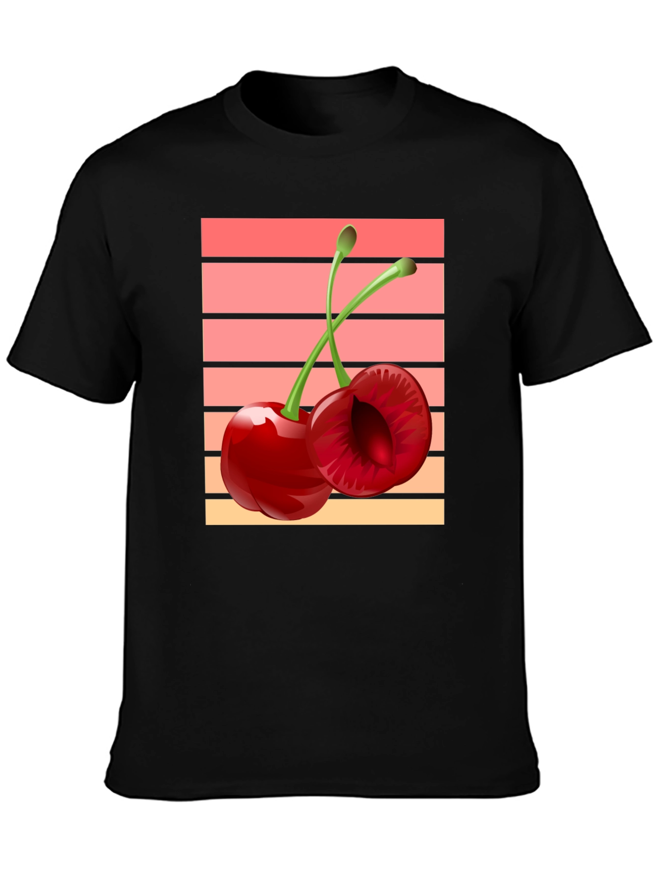 Black Retro Cherry Graphic Black T-Shirt view 3