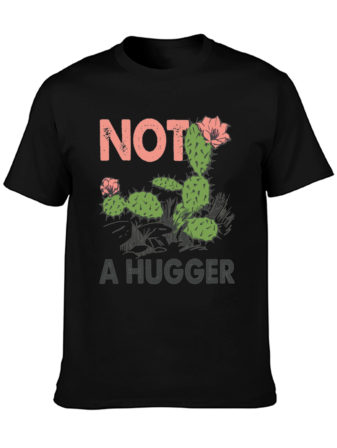 Black Not a Hugger Cactus Graphic T-Shirt view 3
