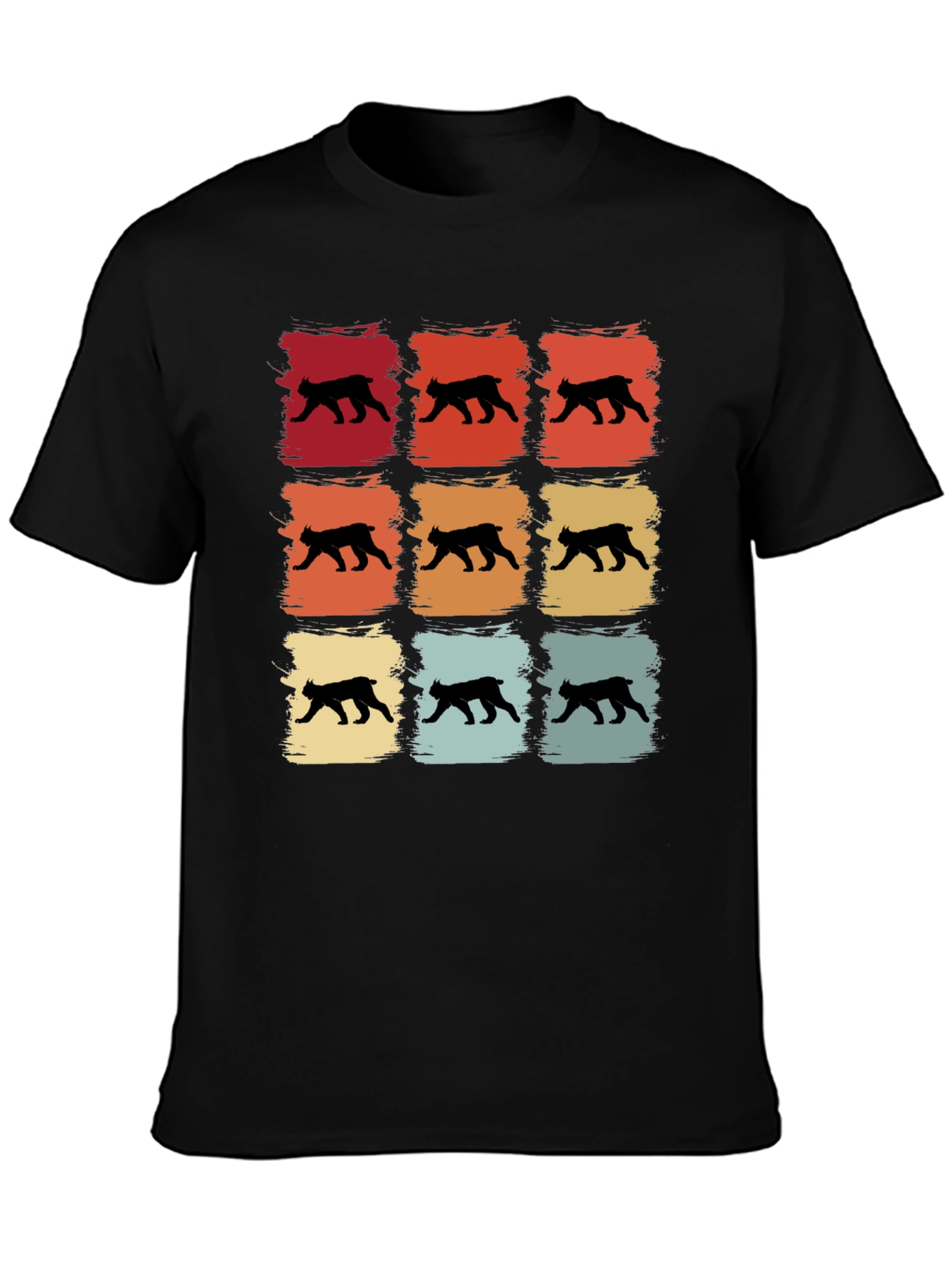 Black Retro Bobcat Silhouette Graphic T-Shirt view 3
