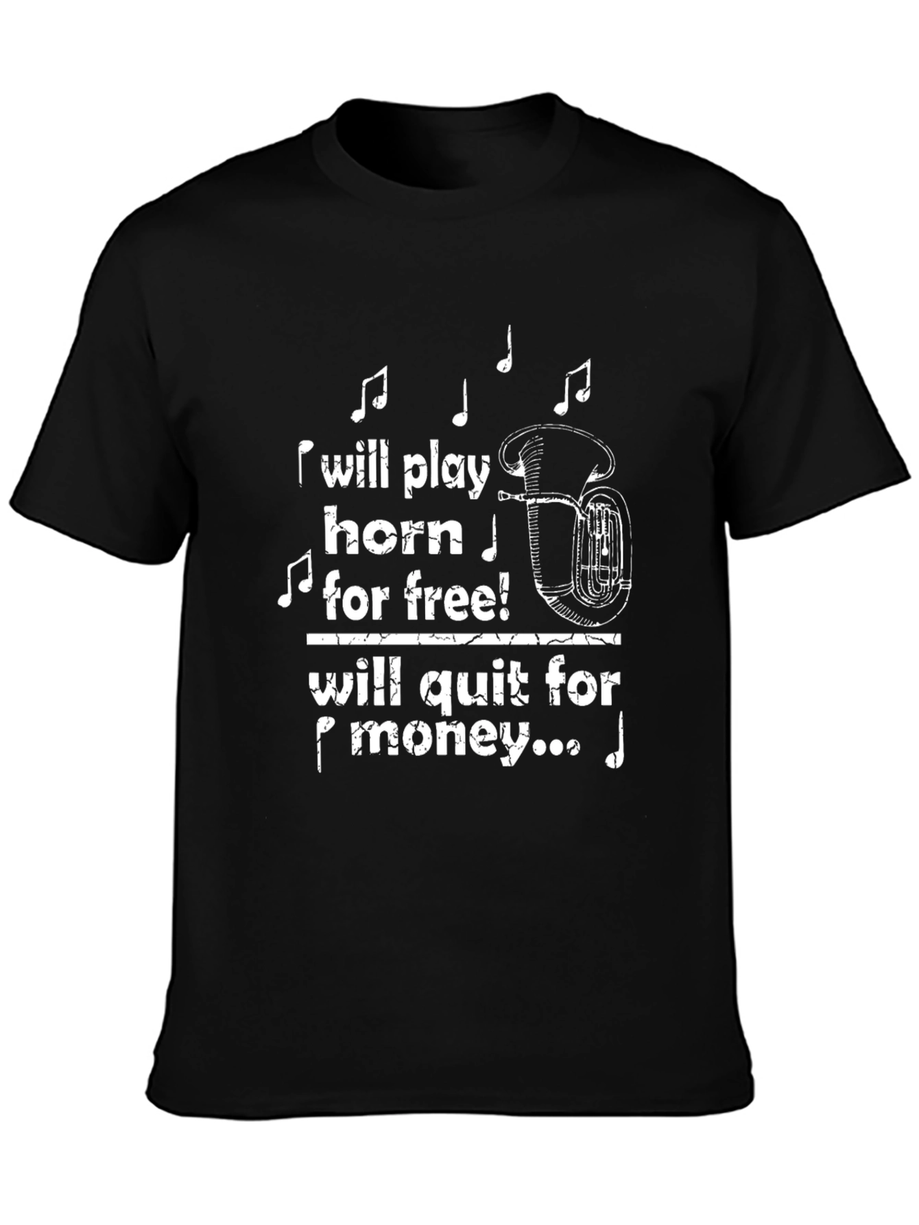 Black Play Horn For Free T-Shirt Funny Musician Tee view 3