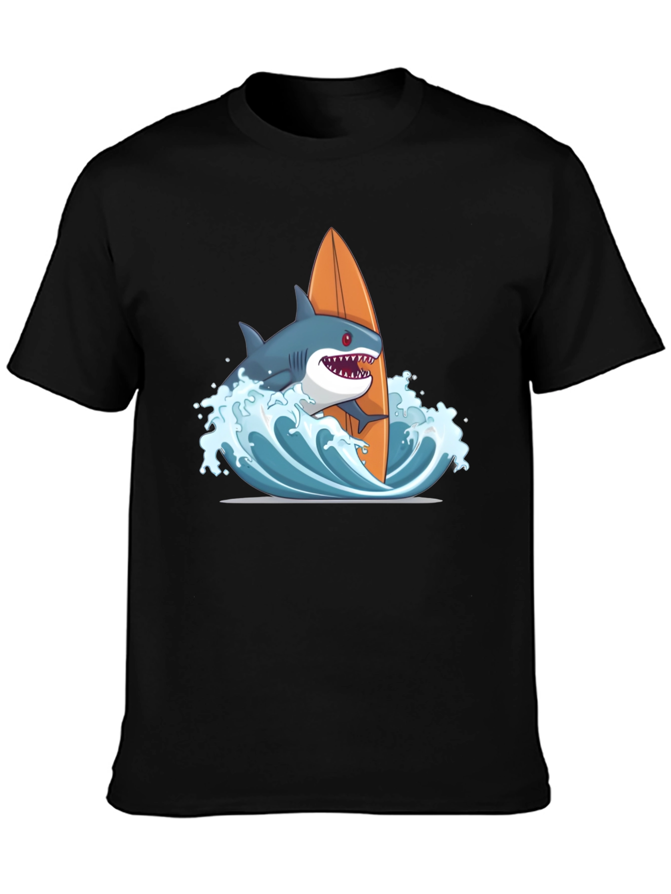 Black Shark Surfing Graphic T-Shirt - Black Cotton Tee view 3