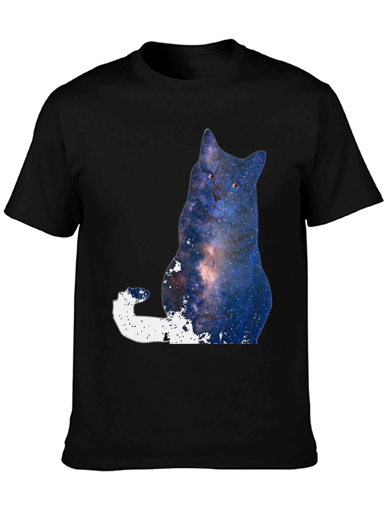 Black Galaxy Cat Graphic T-Shirt - Men's Black Tee view 3