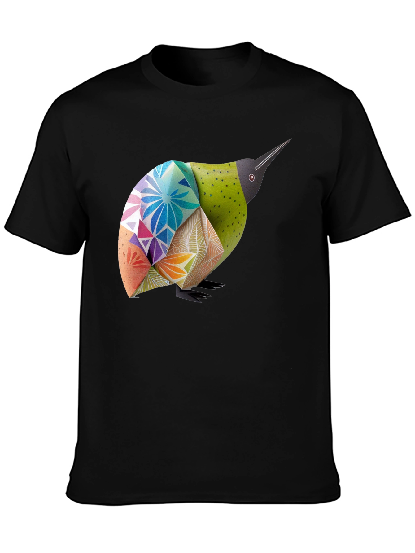 Black Geometric Bird Graphic Black T-Shirt view 3