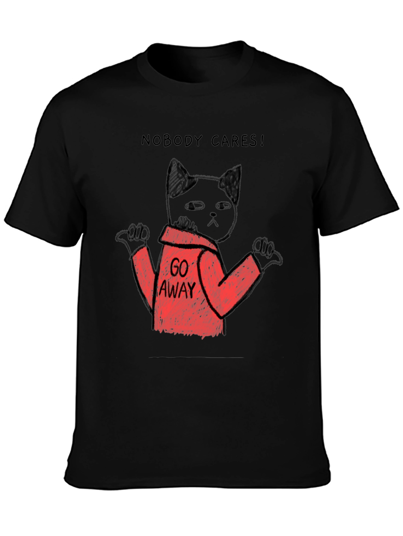 Black Nobody Cares Black Cat T-Shirt view 3