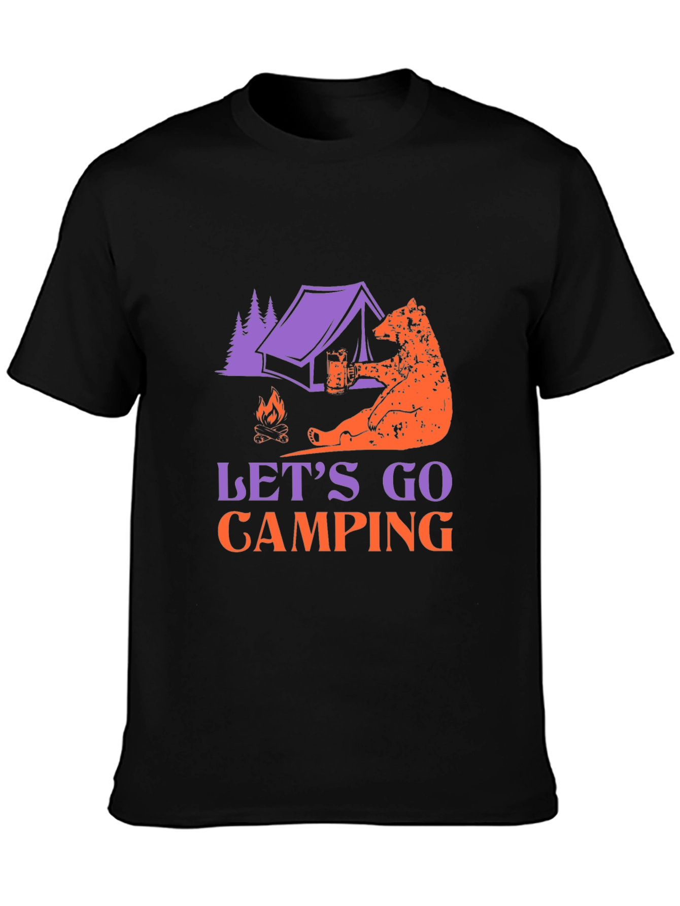 Black Camping Bear T-Shirt view 3