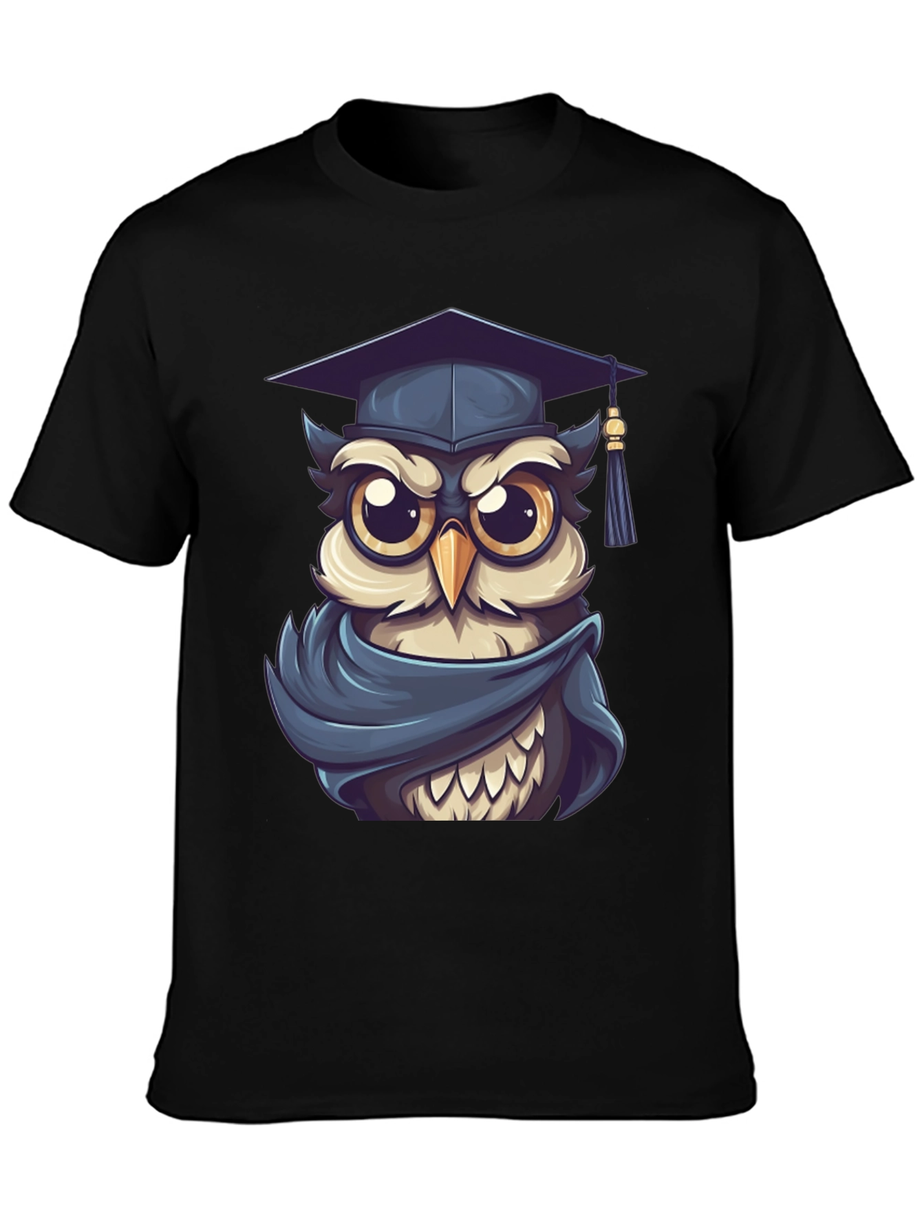 Black Graduation Owl Graphic Tee - Black Cotton Blend view 3