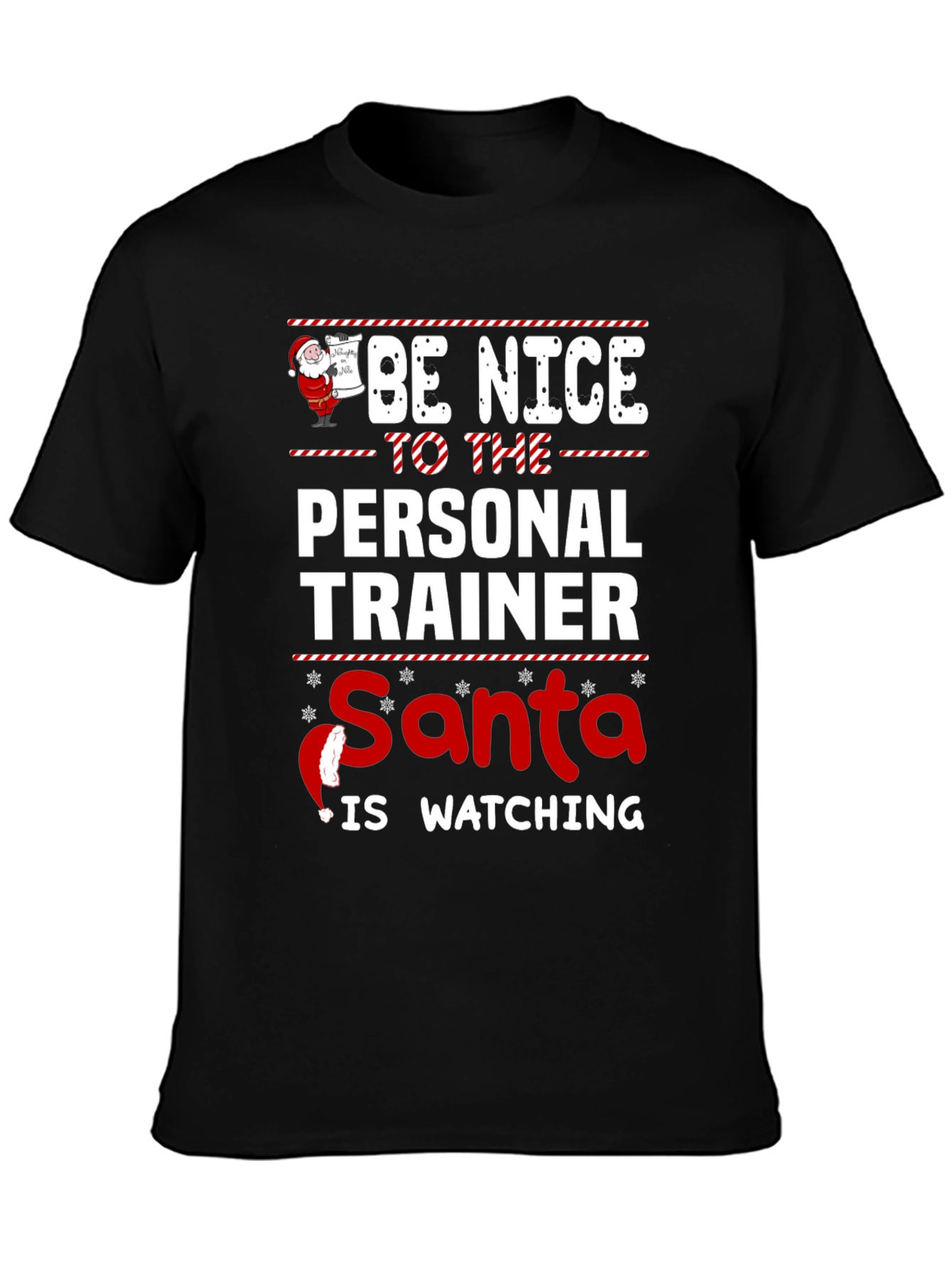 Black Funny Personal Trainer Santa Watching Christmas T-Shirt view 3