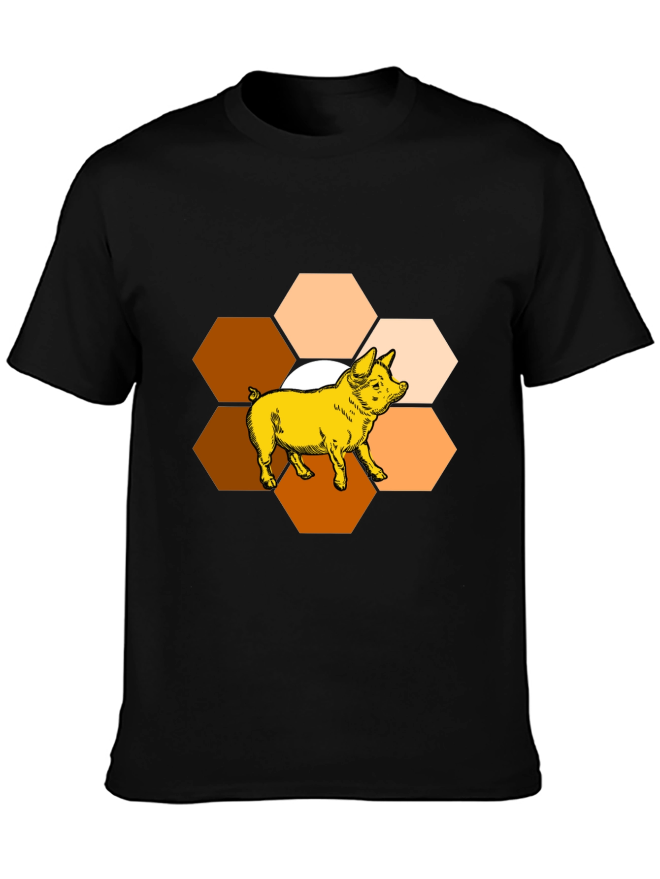 Black Honeycomb Pig Graphic Tee - Unique Design view 3