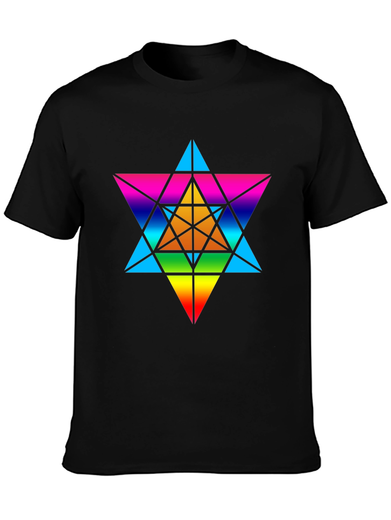 Black Rainbow Geometric Star T-Shirt - Unisex Black Tee view 3