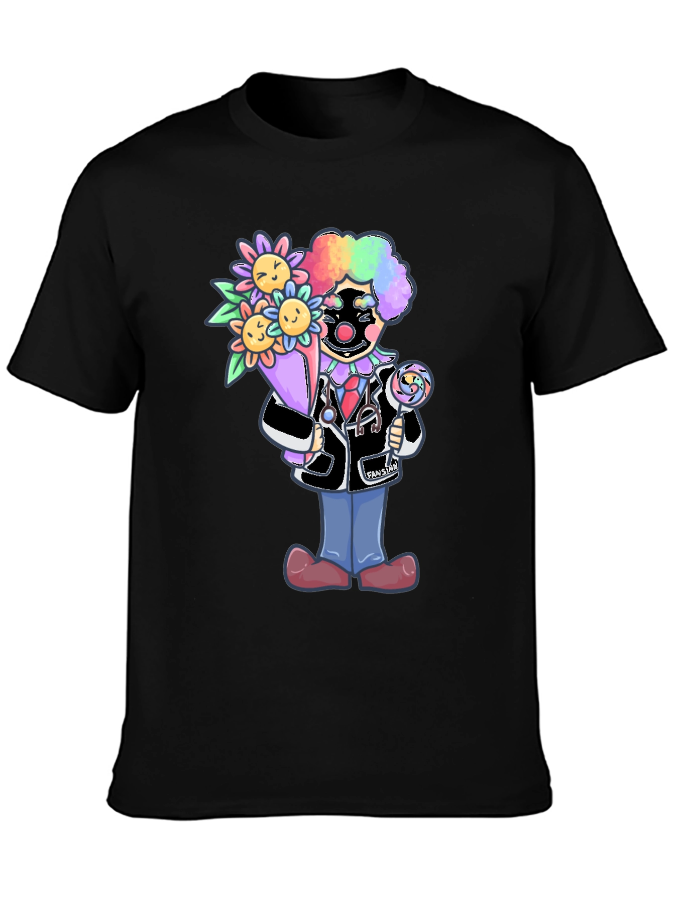 Black Clown Doctor T-Shirt with Flowers & Lollipop view 3