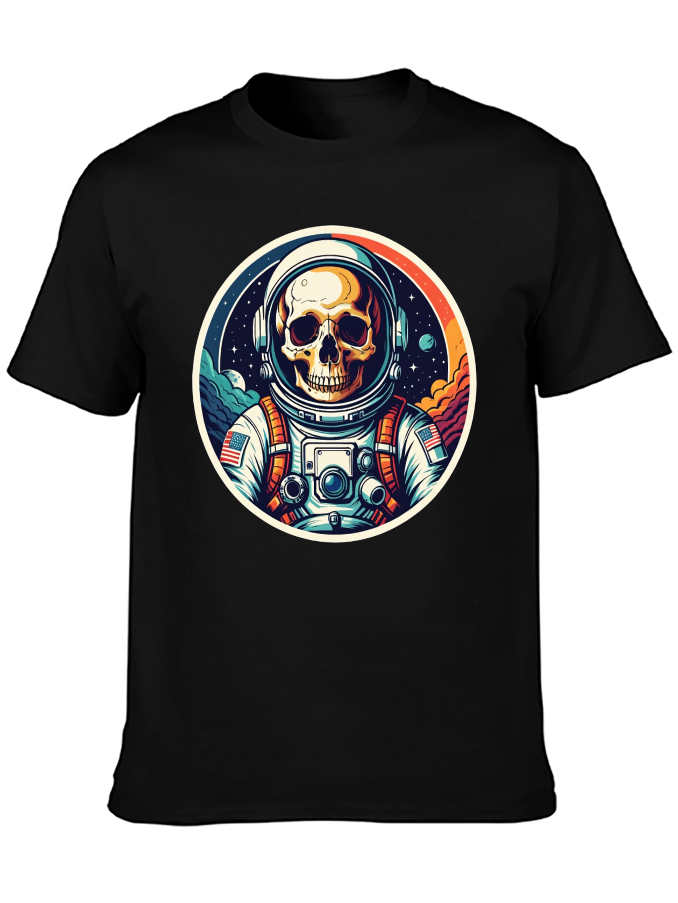 Black Astronaut Skull Black T-Shirt view 3