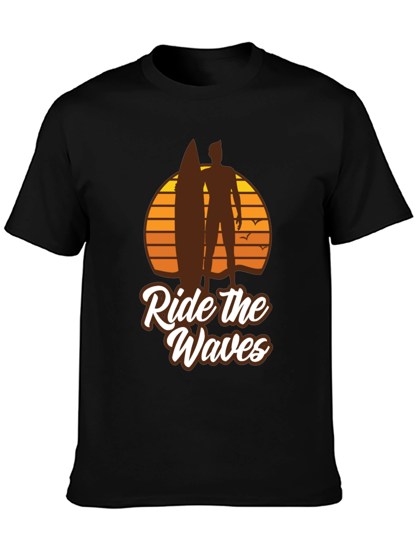 Black Ride the Waves Graphic T-Shirt - Surfer Style view 3