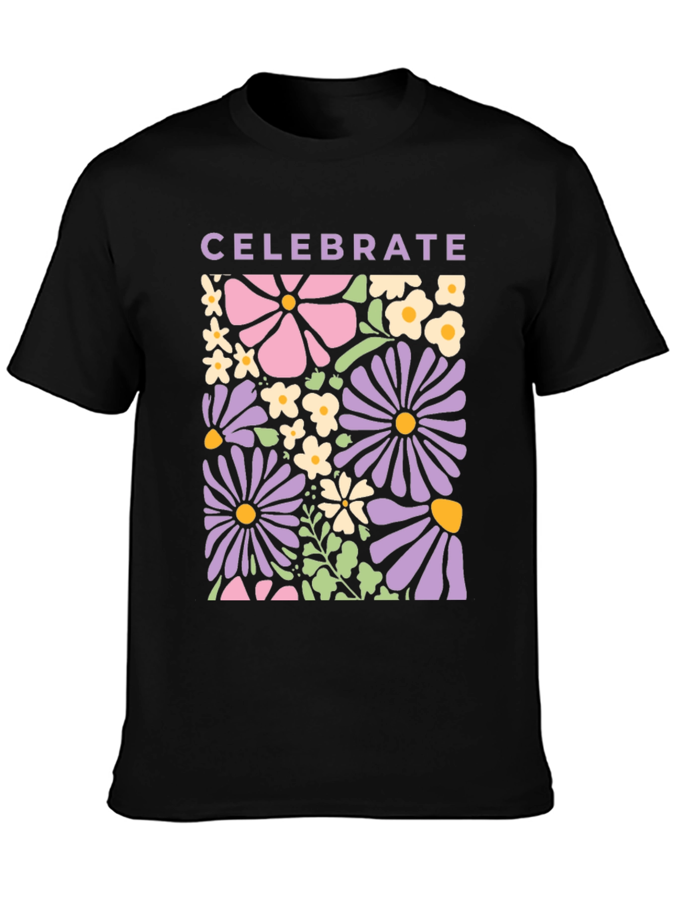 Black Celebrate Floral Graphic Tee - Retro Flower Power Shirt view 3