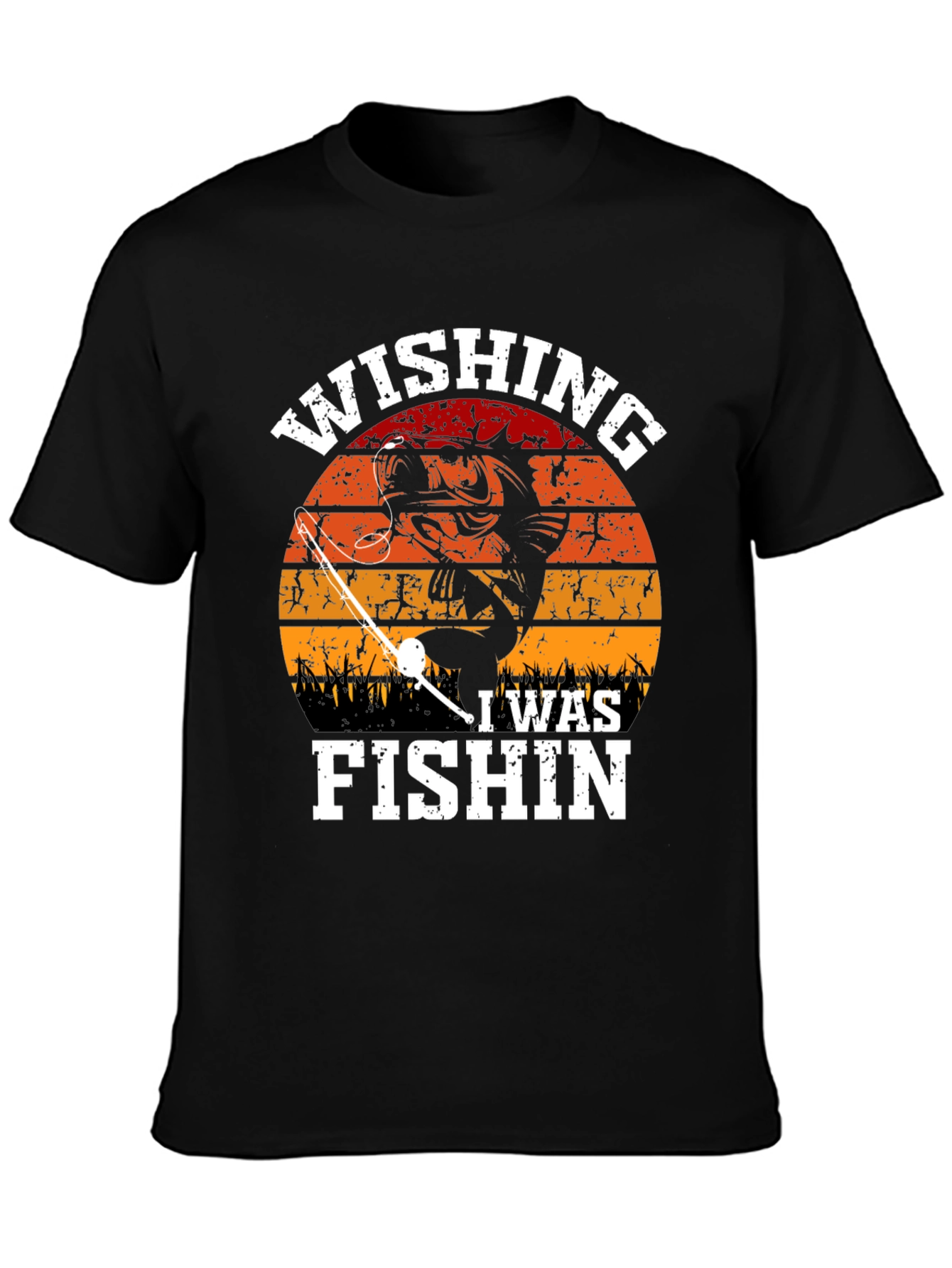 Black Wishing I Was Fishin' Graphic T-Shirt view 3