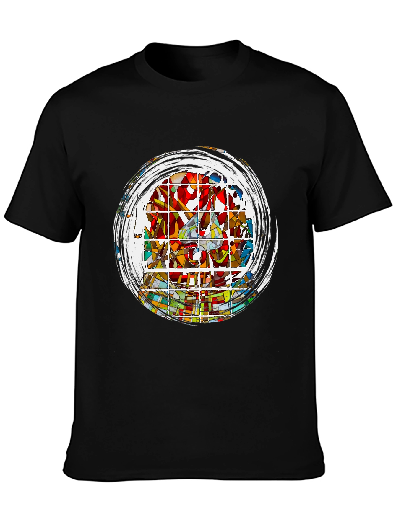 Black Abstract Stained Glass Art Graphic Tee - Black view 3