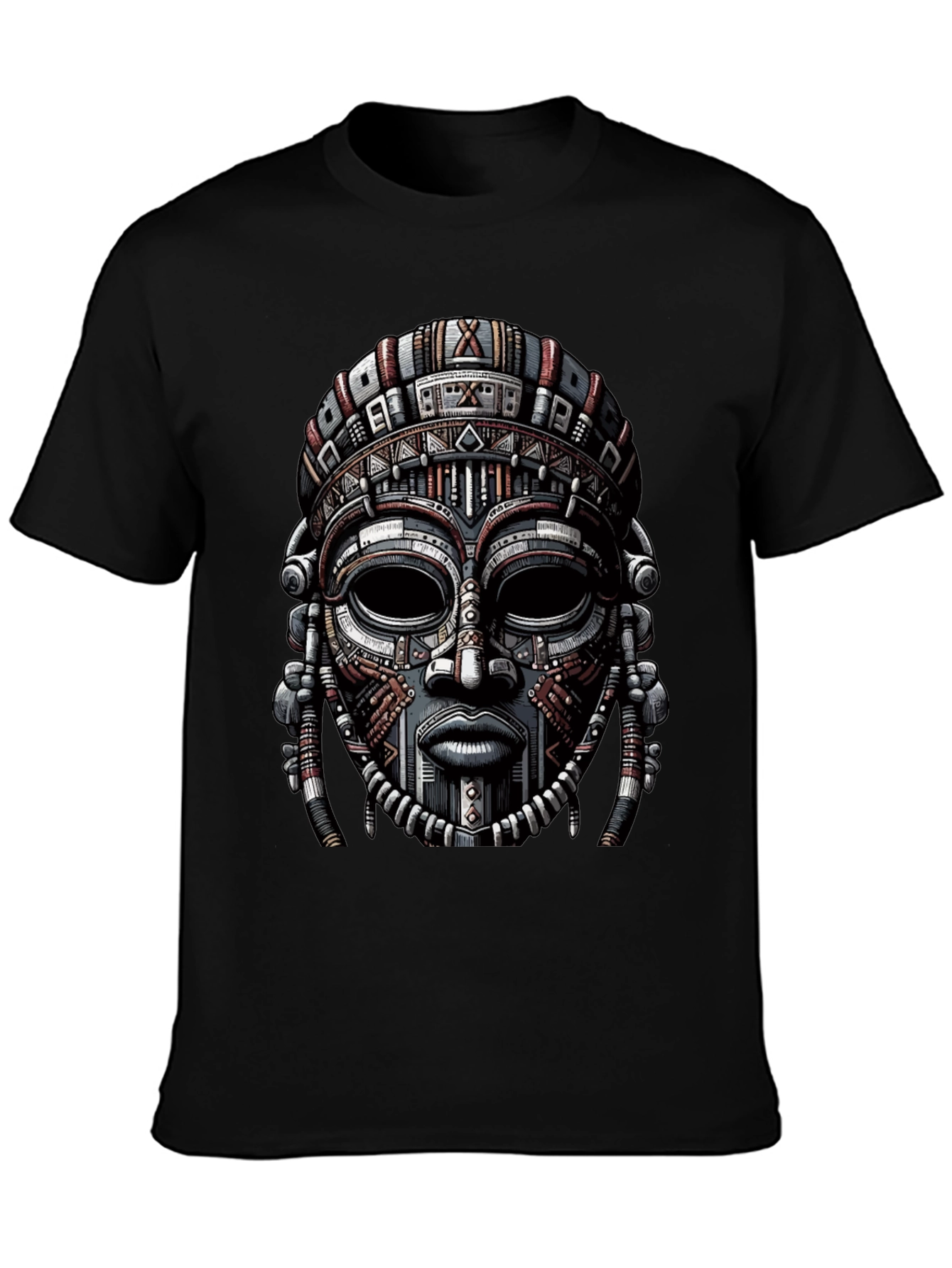 Black Tribal Mask Graphic Print T-Shirt view 3