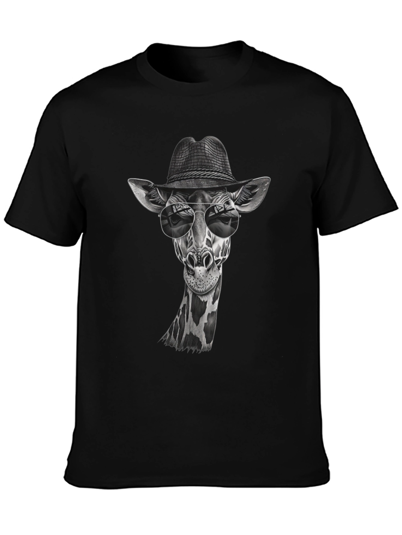 Black Cool Giraffe in Hat Graphic T-Shirt view 3