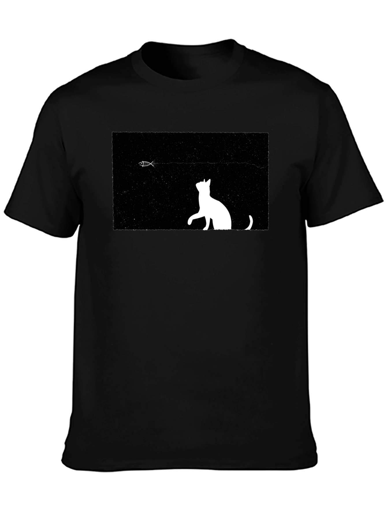 Black Cat & Fish Graphic Black Tee view 3
