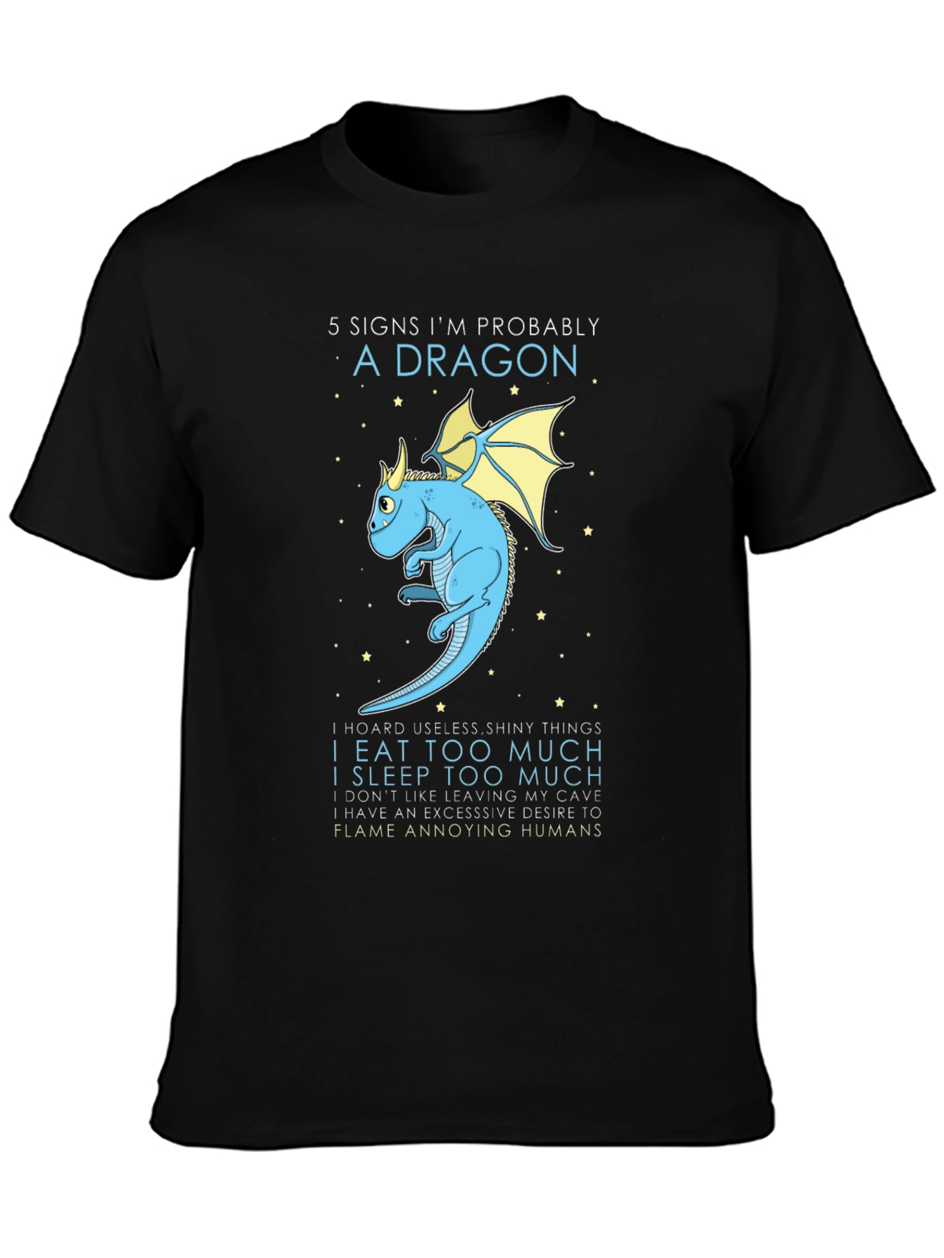 Black 5 Signs I'm Probably a Dragon Funny Graphic T-Shirt view 3