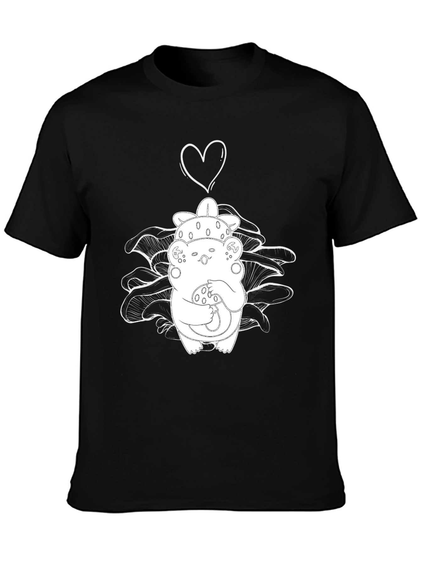 Black Mushroom Love Graphic Tee - Black Cotton Blend T-Shirt view 3