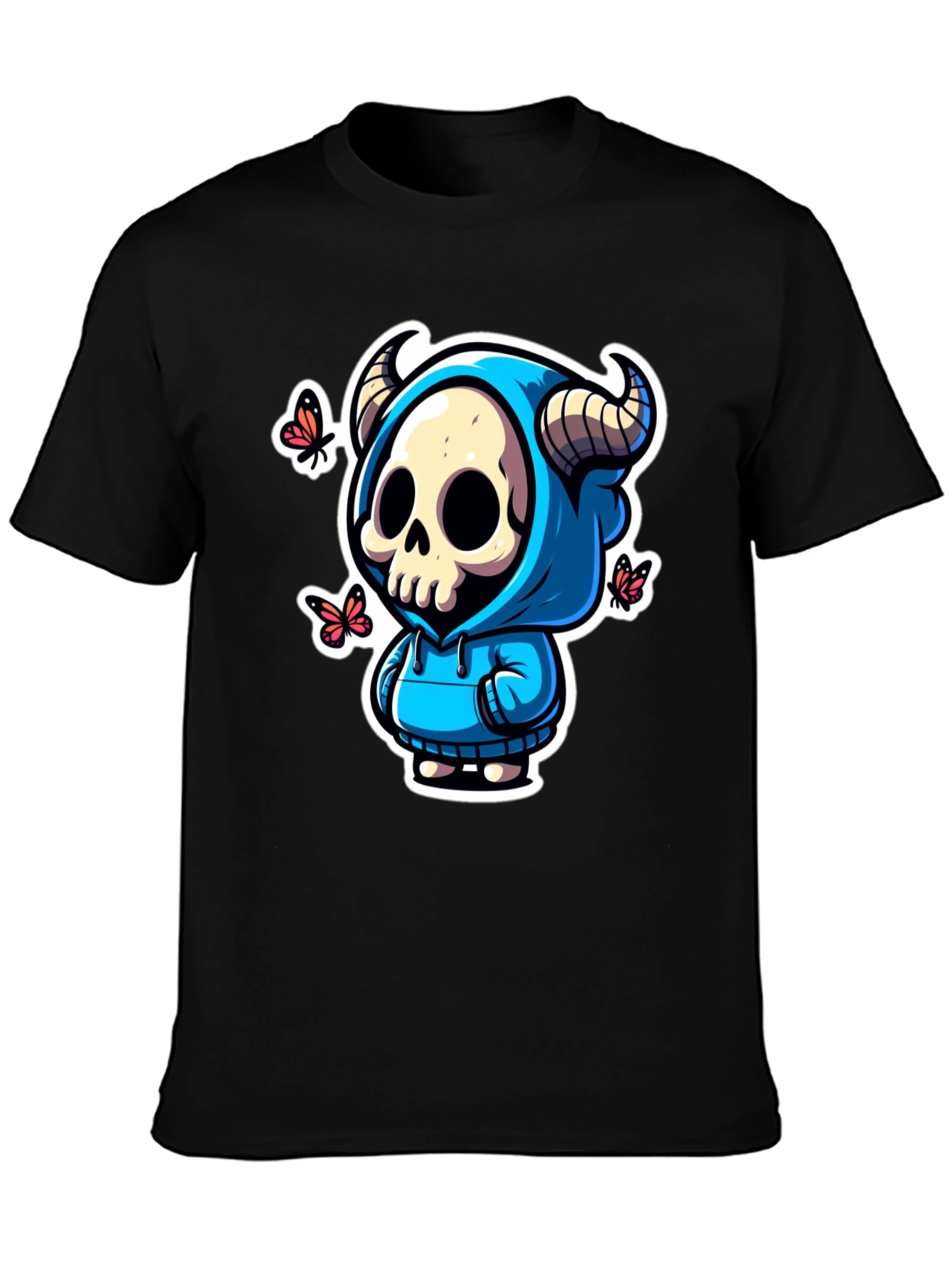 Black Skull Horns Hoodie T-Shirt view 3