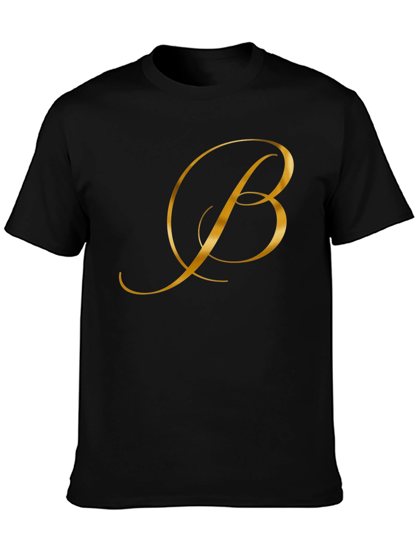 Black Elegant Gold Letter B Black T-Shirt view 3