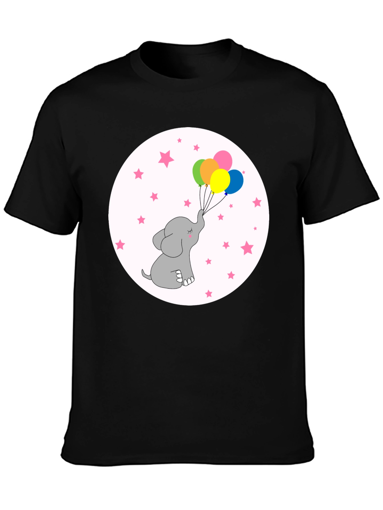 Black Elephant Balloons Black T-Shirt Cute Cartoon Style view 3