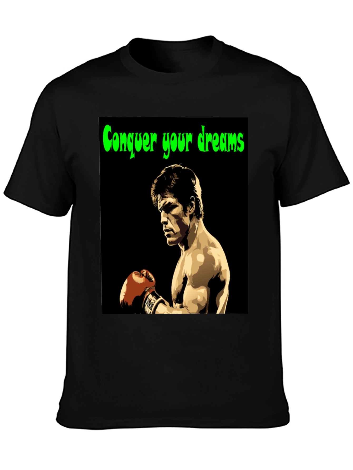 Black Conquer Your Dreams T-Shirt Boxing Legend Graphic Tee view 3