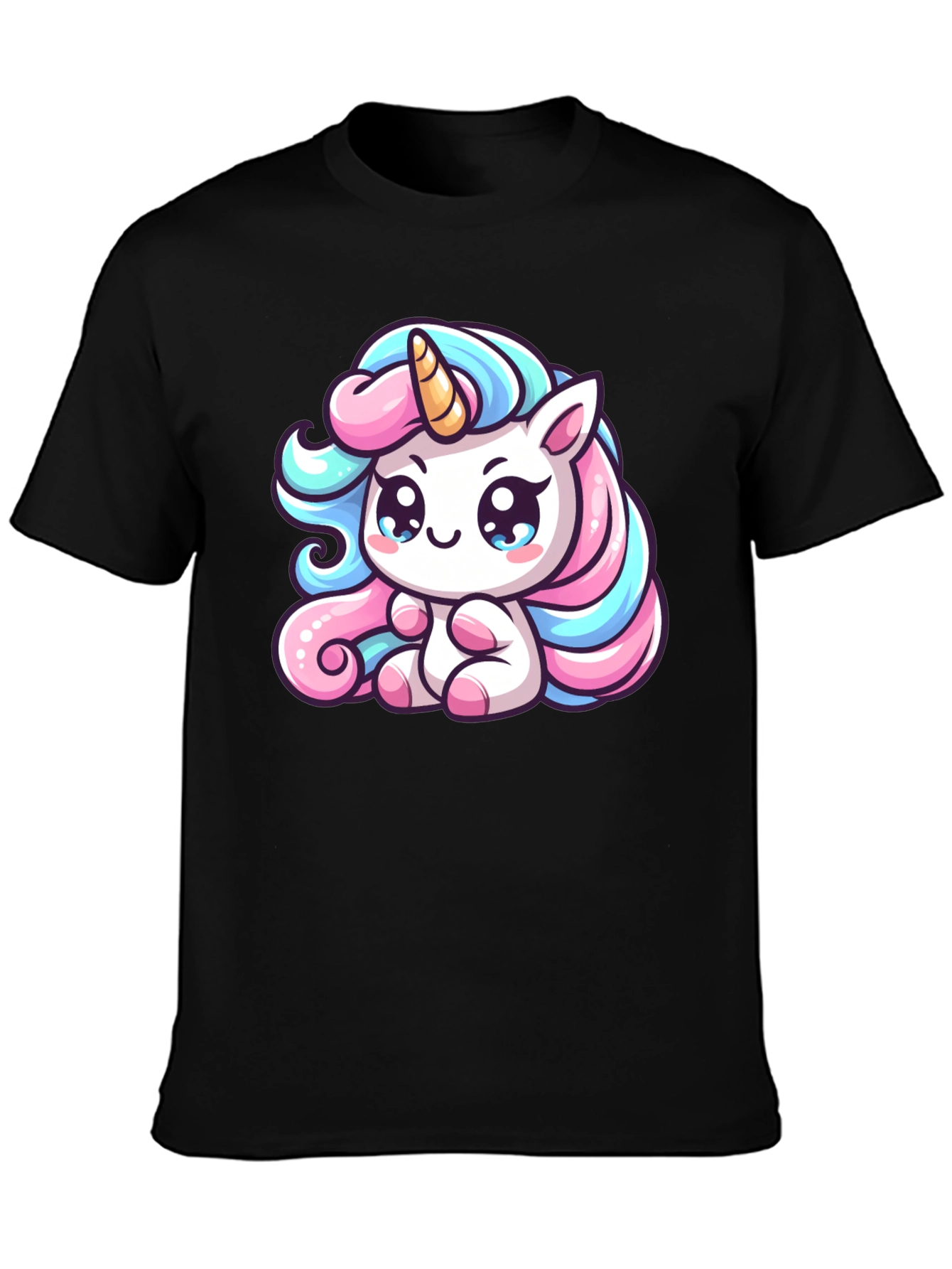 Black Cute Unicorn Graphic Black Tee Shirt view 3