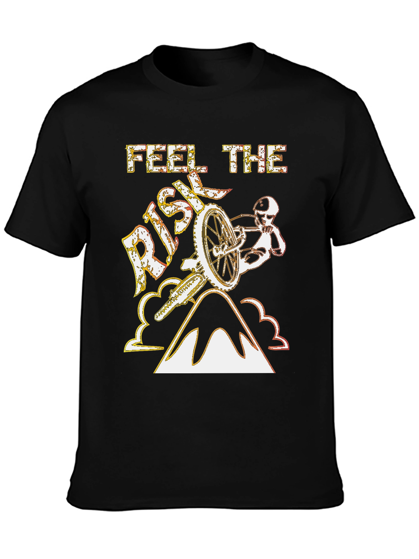 Black Feel The Risk T-Shirt - Mountain Biking Design view 3