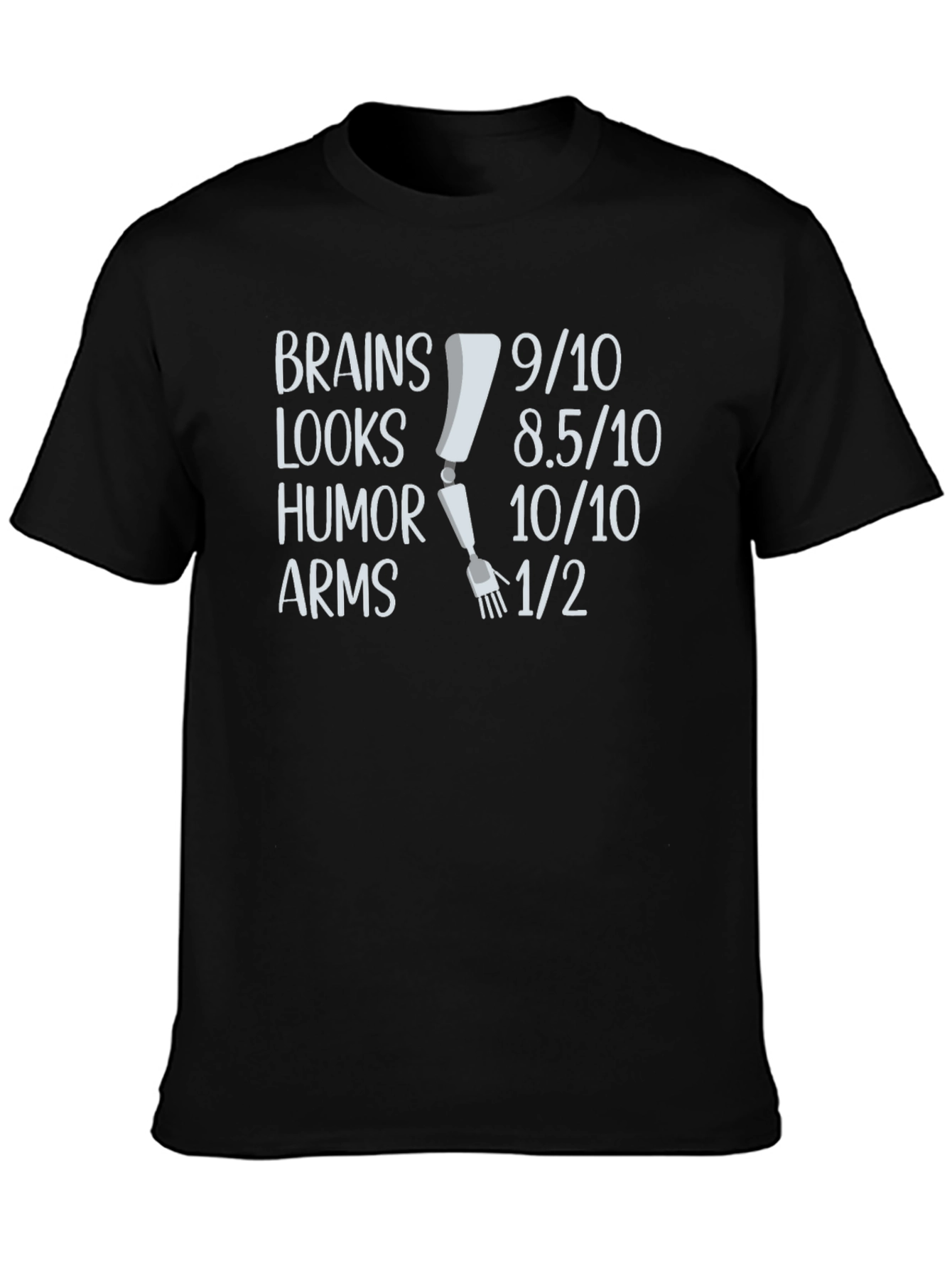 Black Humorous Brains Looks Arms T-Shirt view 3