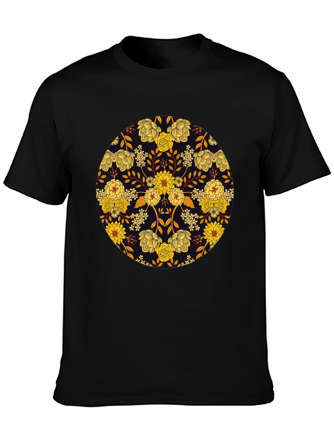 Black Floral Mandala Graphic Tee - Stylish Men's T-Shirt view 3